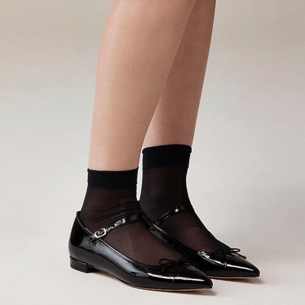 NWT JCREW Pointed-toe Mary Jane ballet flats in Italian patent leather